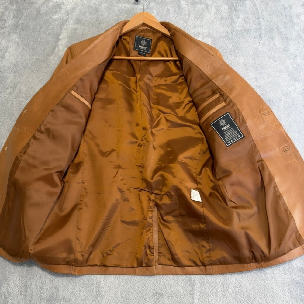 Parfait Leather Italy Blazer Jacket Womens L Tan Sport Coat Western Boho Preppy - Picture 7 of 15